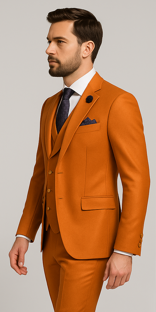 Rossiman Rust Slim Fit 3-Piece Suit for Men