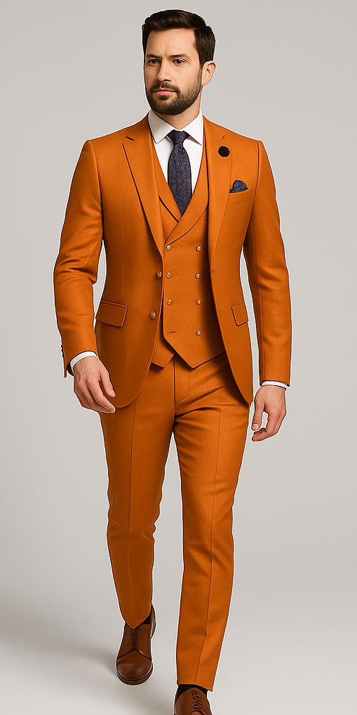 Rossiman Rust Slim Fit 3-Piece Suit for Men