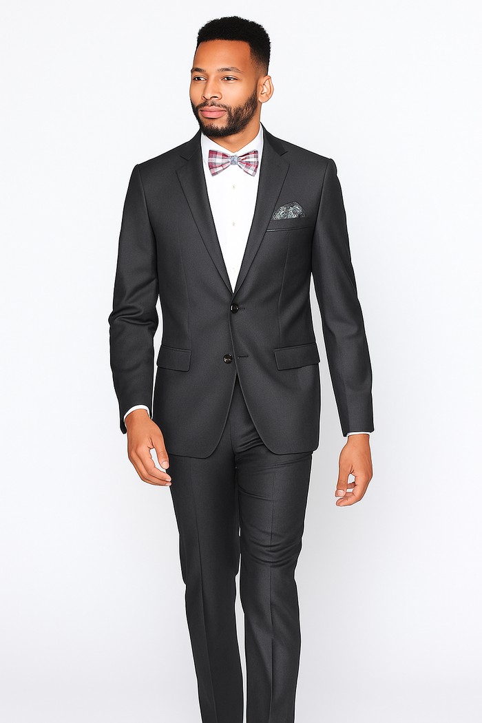 Men's Slim Gray Wool Suit - 1-Button Peak Lapel