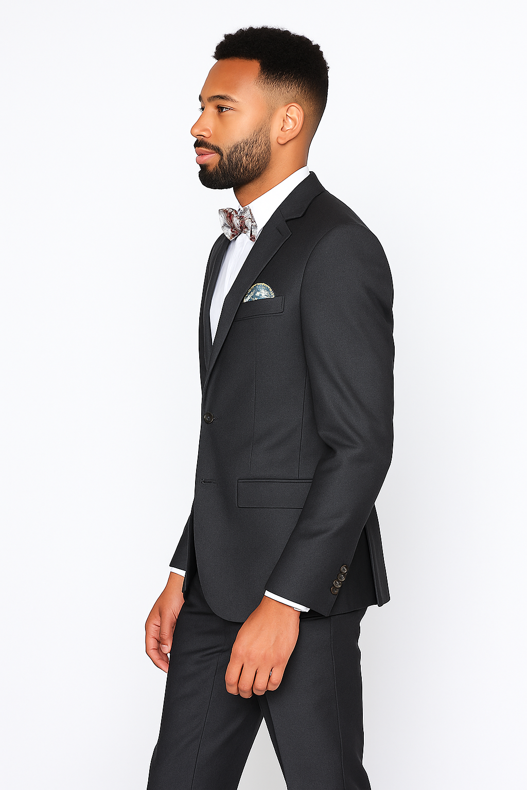 Men's Slim Gray Wool Suit - 1-Button Peak Lapel