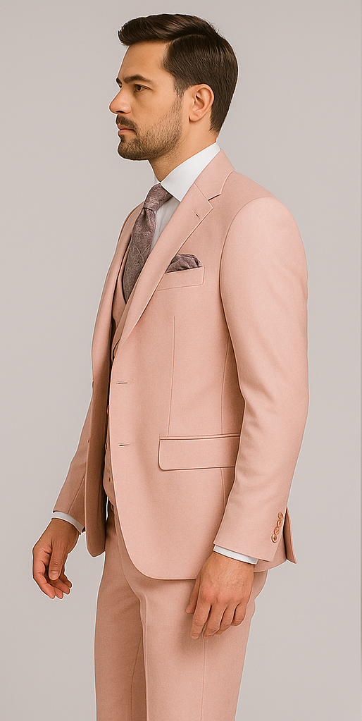 Rossiman Slim Fit Pink Suit with Vest & Pants