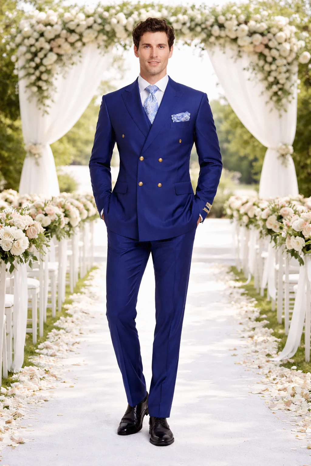 Rossiman Royal Blue Slim Double-Breasted Suit