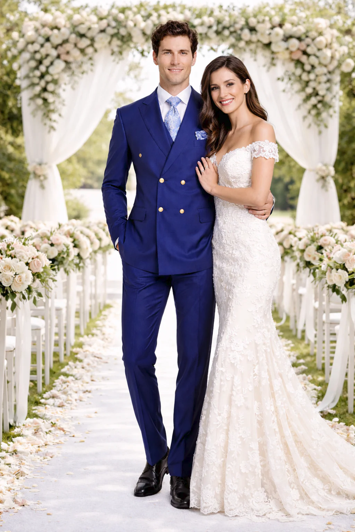 Rossiman Royal Blue Double Breasted Suit
