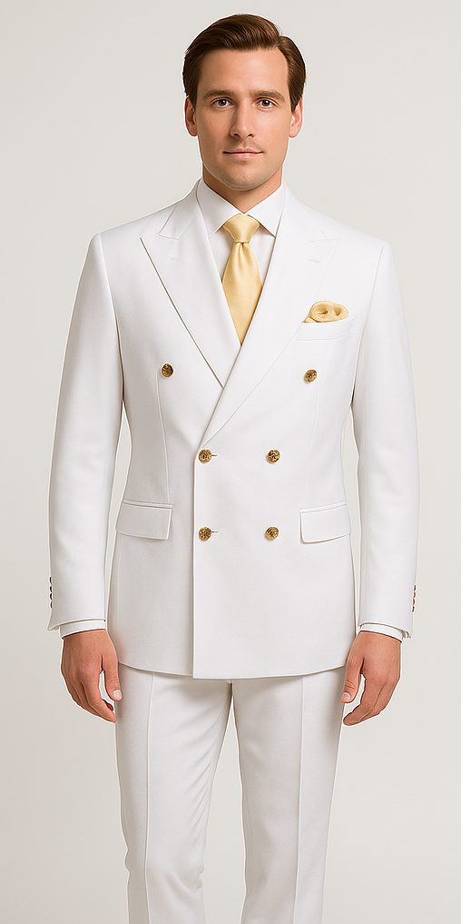 Rossiman White Double-Breasted Slim Suit 3-Piece