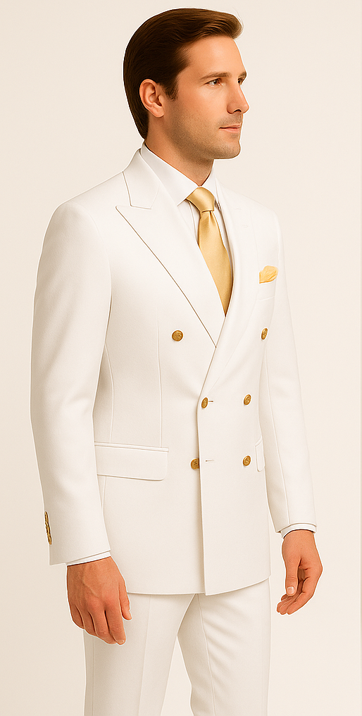 Rossiman White Double-Breasted Slim Suit 3-Piece