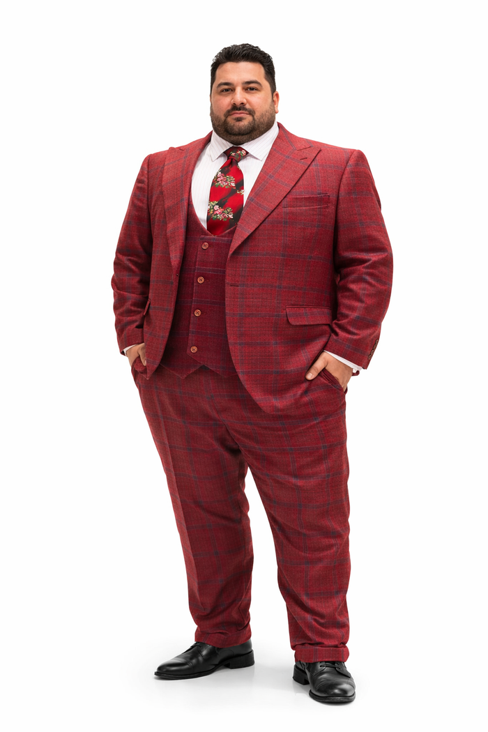 Rossiman Red & Blue Windowpane Double-Breasted Suit