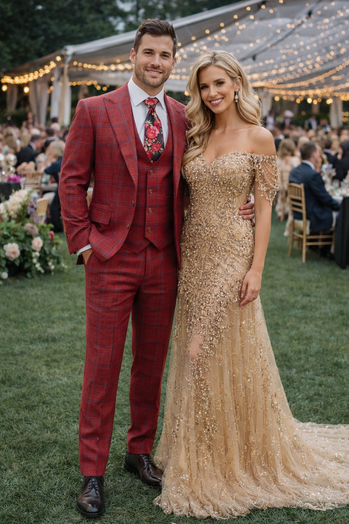 Rossiman Red & Blue Windowpane Double-Breasted Suit