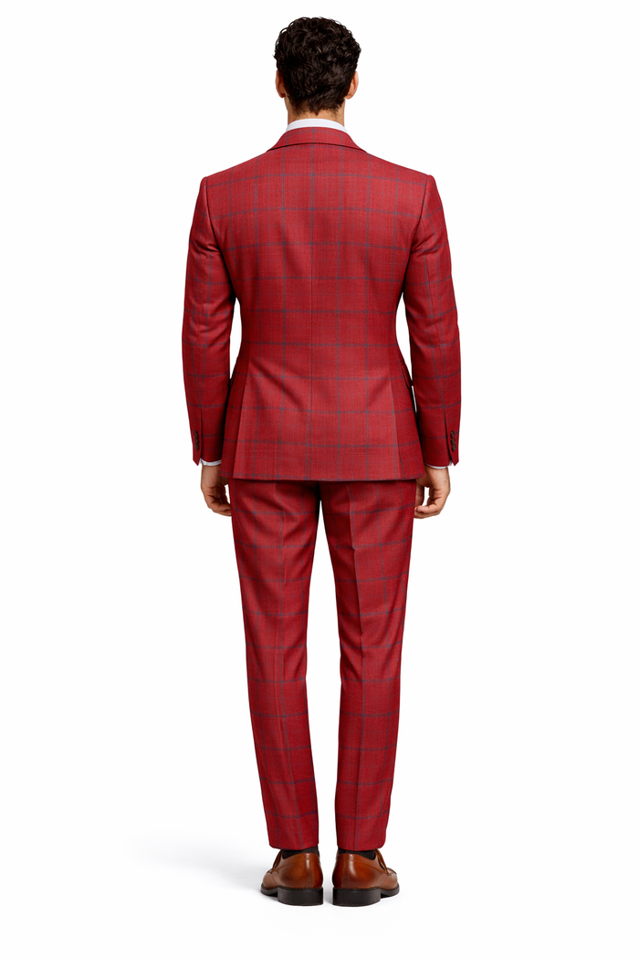 Rossiman Red & Blue Windowpane Double-Breasted Suit