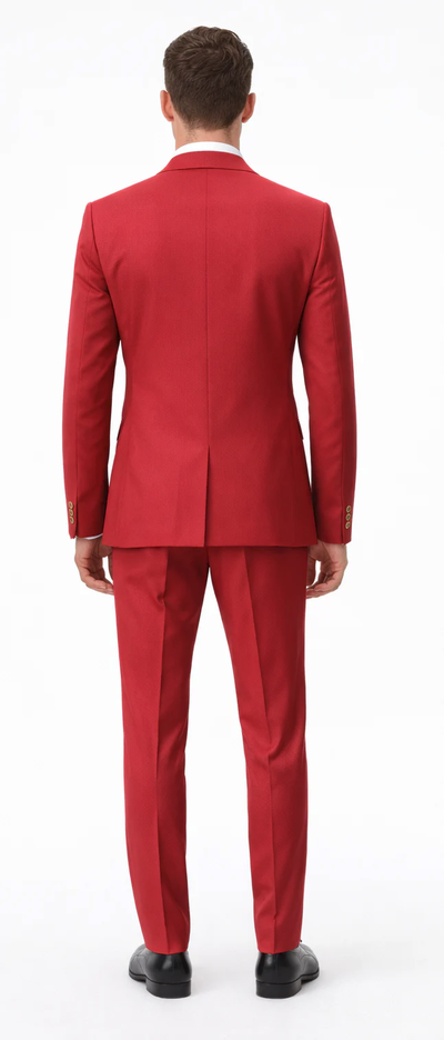 Rossiman Men’s Red Suit | Stylish 1-Button Peak Lapel Jacket & Double-Breasted Vest – Italian Tailored Luxury 3-Piece Suit