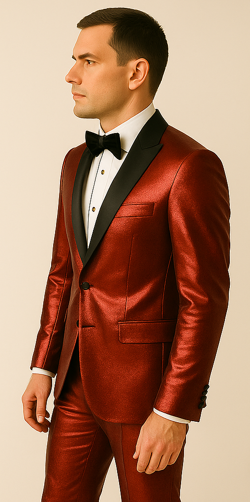 Rossiman Men’s Red Sateen Glossy Suit