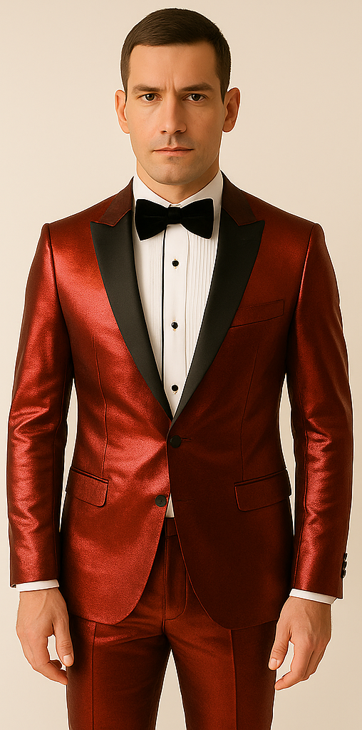 Rossiman Men’s Red Sateen Glossy Suit