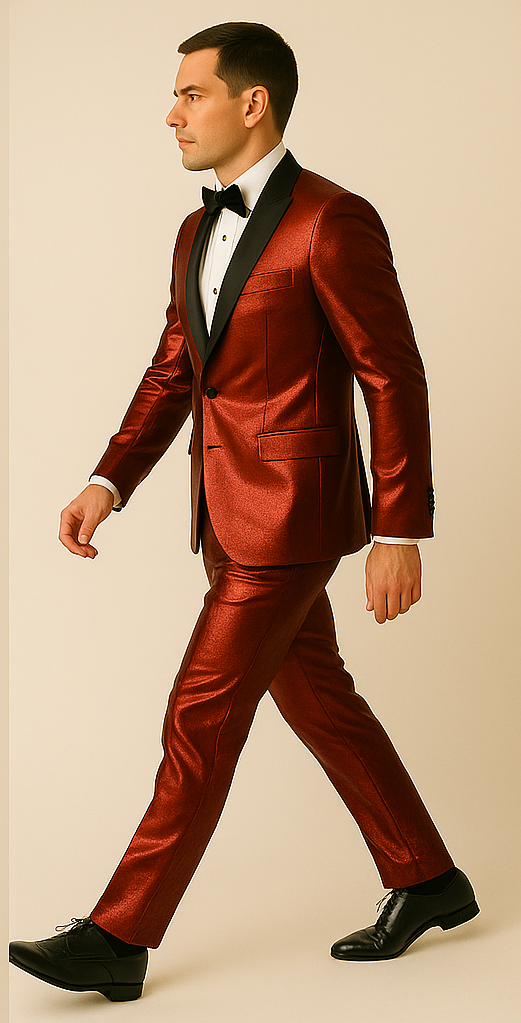 Rossiman Men’s Red Sateen Glossy Suit