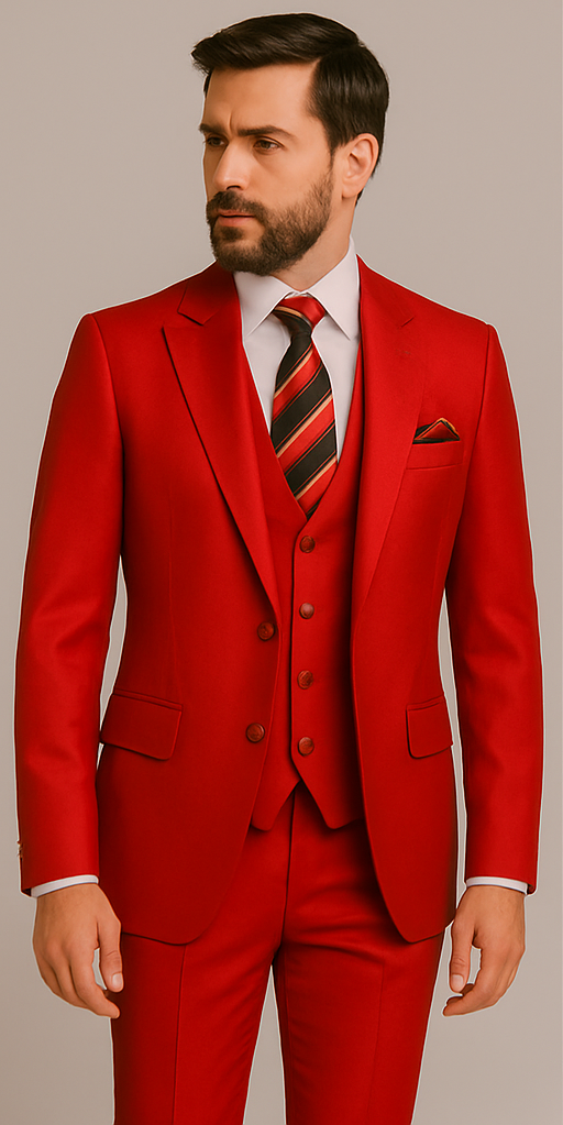 Rossiman Red Slim Fit Double-Breasted Suit for Men