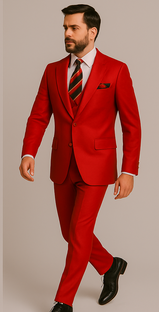 Rossiman Red Slim Fit Double-Breasted Suit for Men