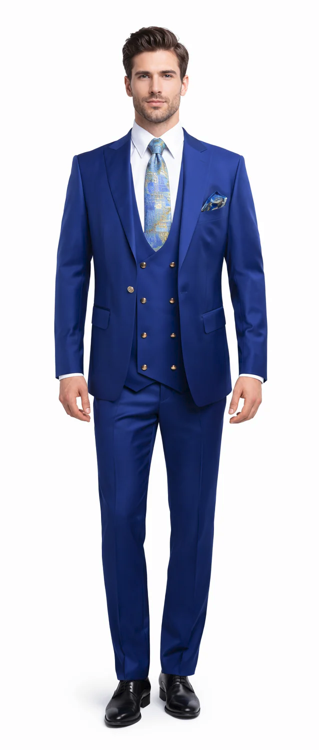 Rossiman Royal Blue Slim Double Breasted Suit