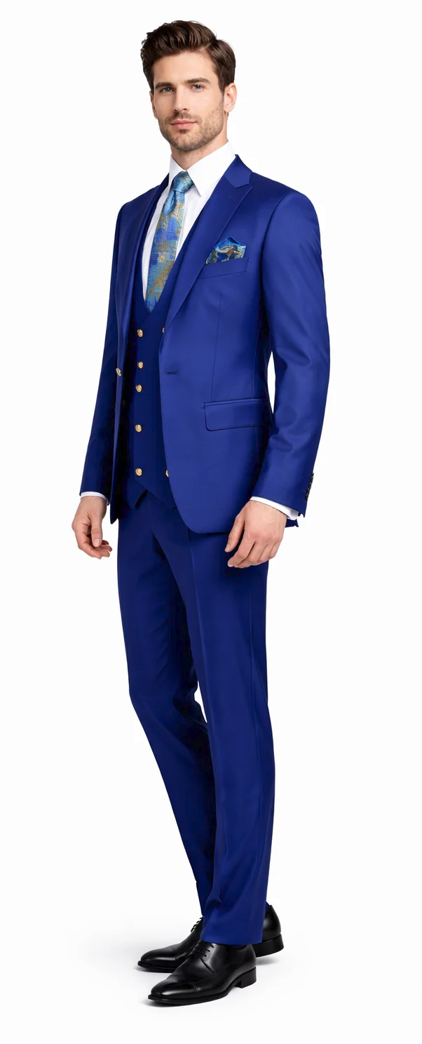 Rossiman Men’s Royal Blue Slim Fit Suit | Sophisticated Double-Breasted Design – Italian Tailored 3-Piece Luxury Suit