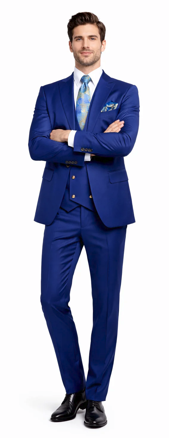 Rossiman Men’s Royal Blue Slim Fit Suit | Sophisticated Double-Breasted Design – Italian Tailored 3-Piece Luxury Suit