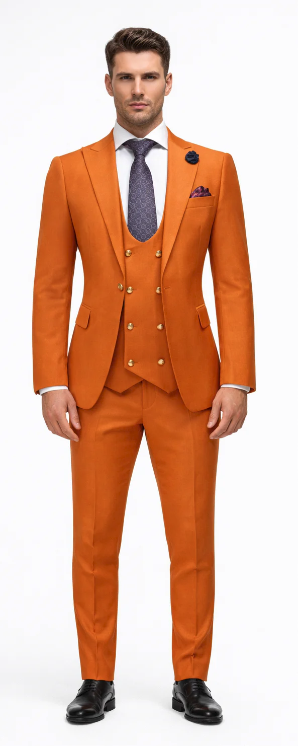 Rossiman Rust Slim Fit Suit with Double Breast Vest