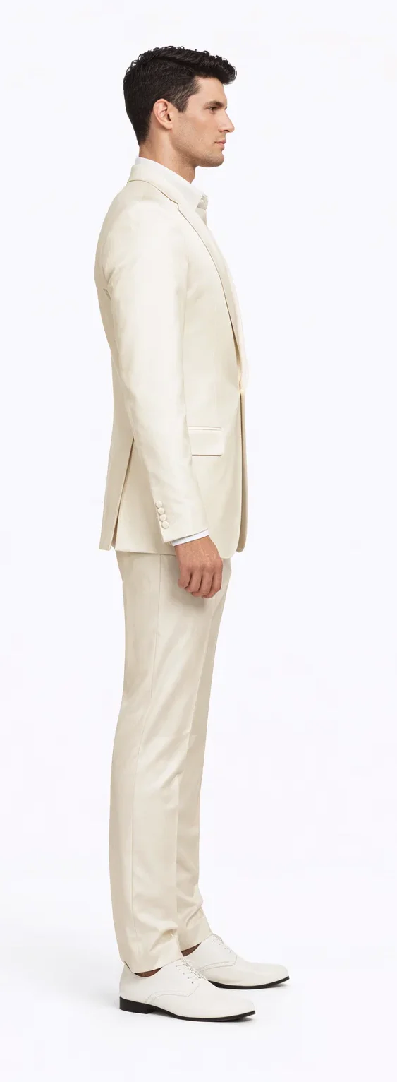 Rossiman Men’s Cream Sateen Suit - Glossy Formalwear