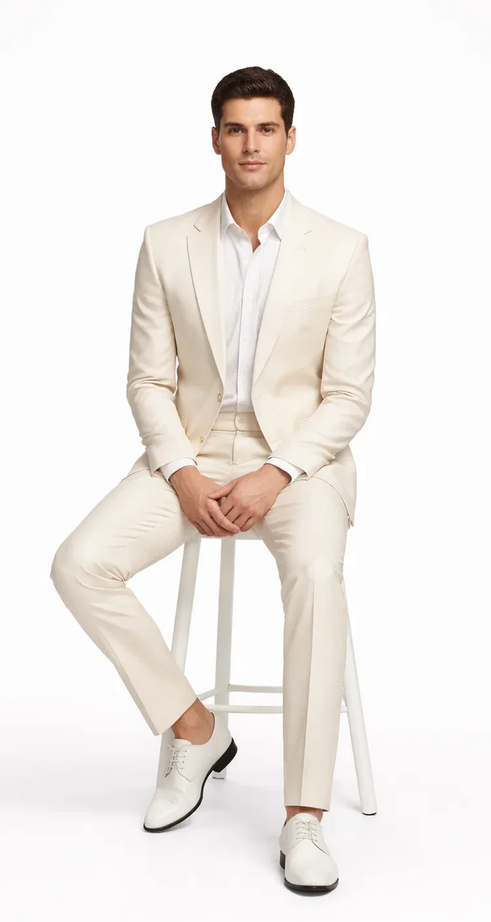 Rossiman Sateen Cream Shiny Suit