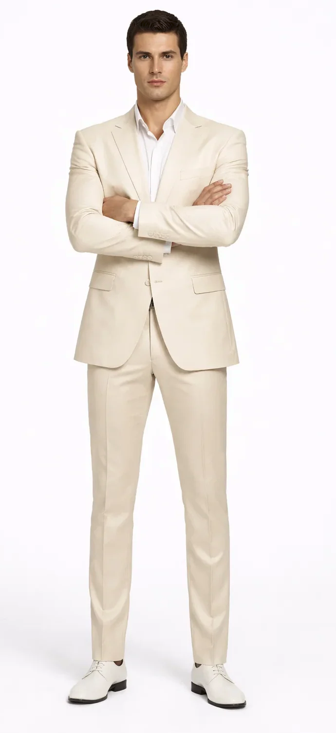 Rossiman Sateen Cream Shiny Suit