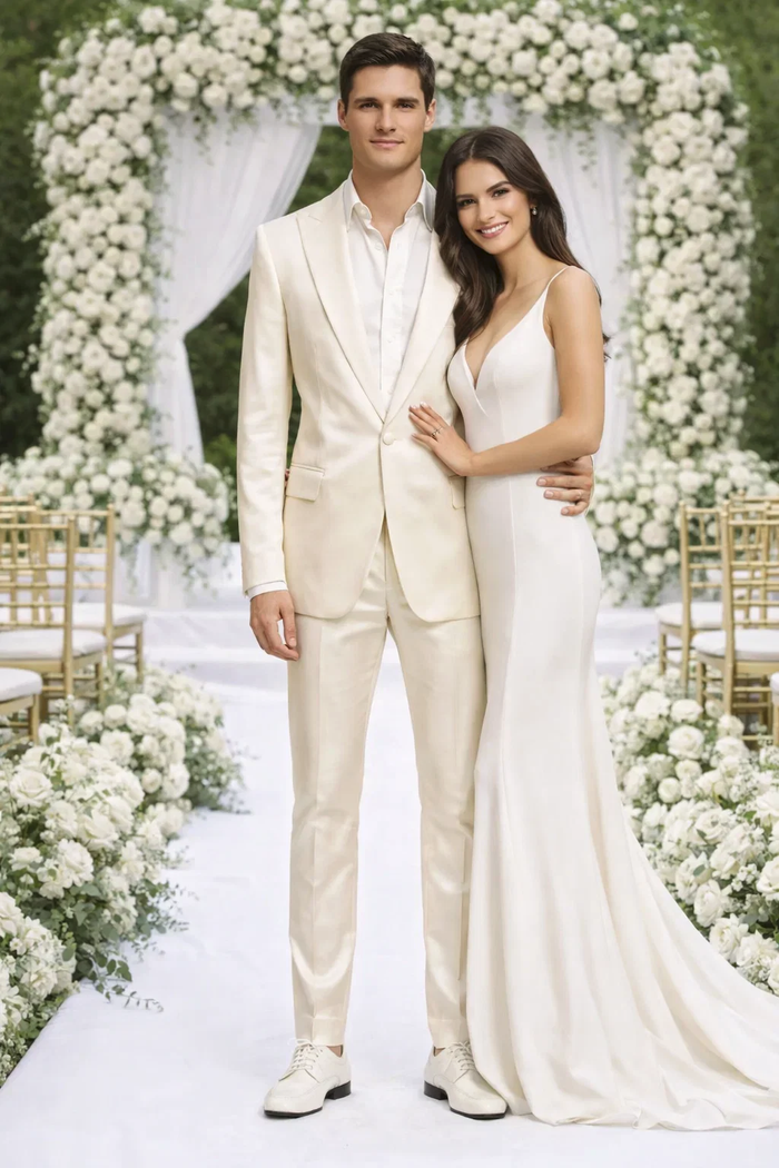 Rossiman Men’s Cream Sateen Suit - Glossy Formalwear