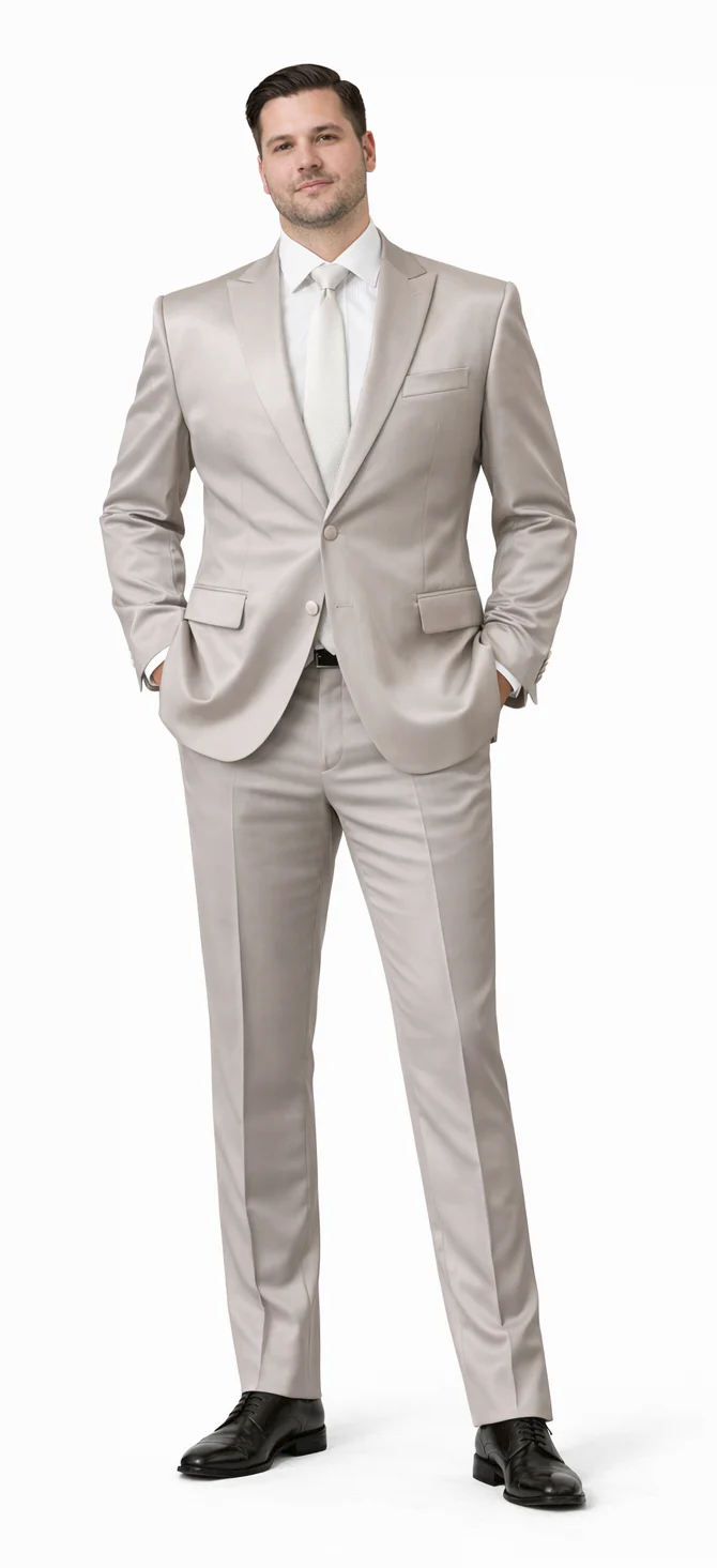 Rossiman Men’s Gray Shiny Sateen Suit - Sleek Style