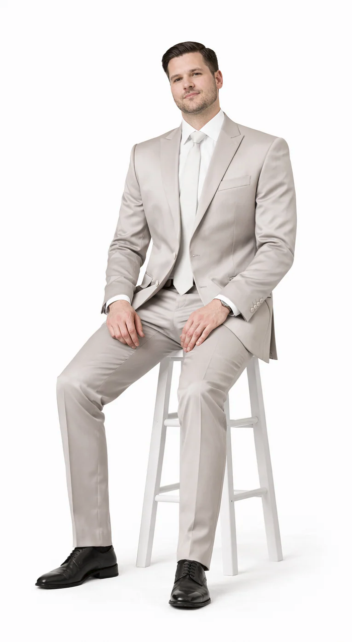 Rossiman Men’s Gray Shiny Sateen Suit - Sleek Style