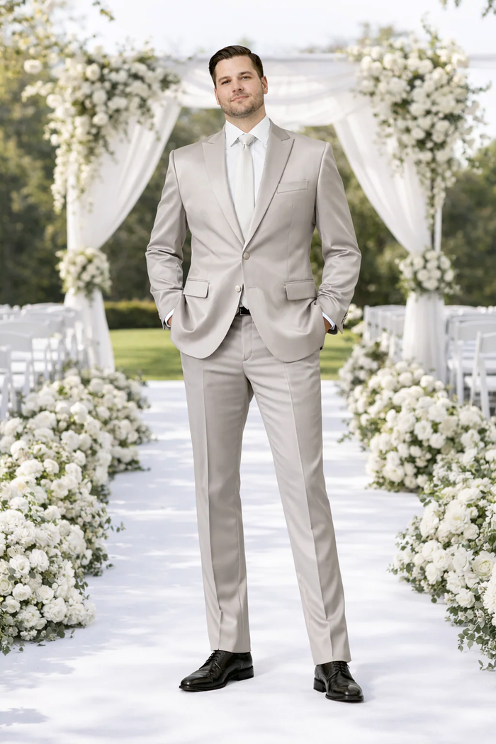 Rossiman Men’s Gray Shiny Sateen Suit - Sleek Style