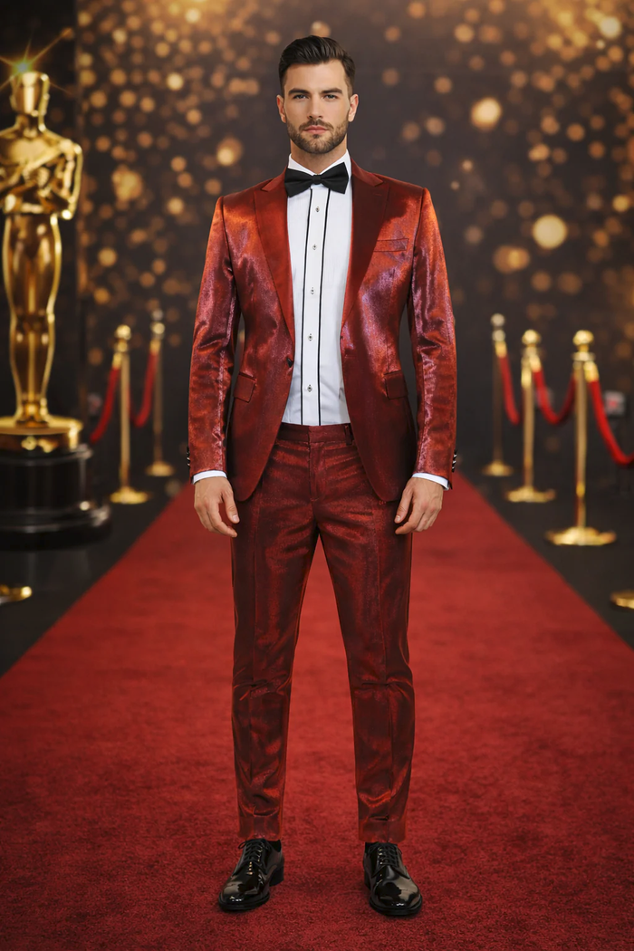 Rossiman Sateen Two-Piece Red Suit