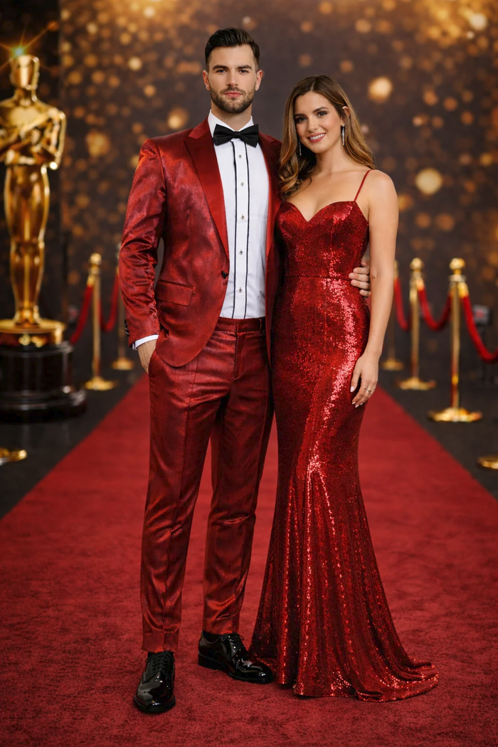 Rossiman Sateen Two-Piece Red Suit