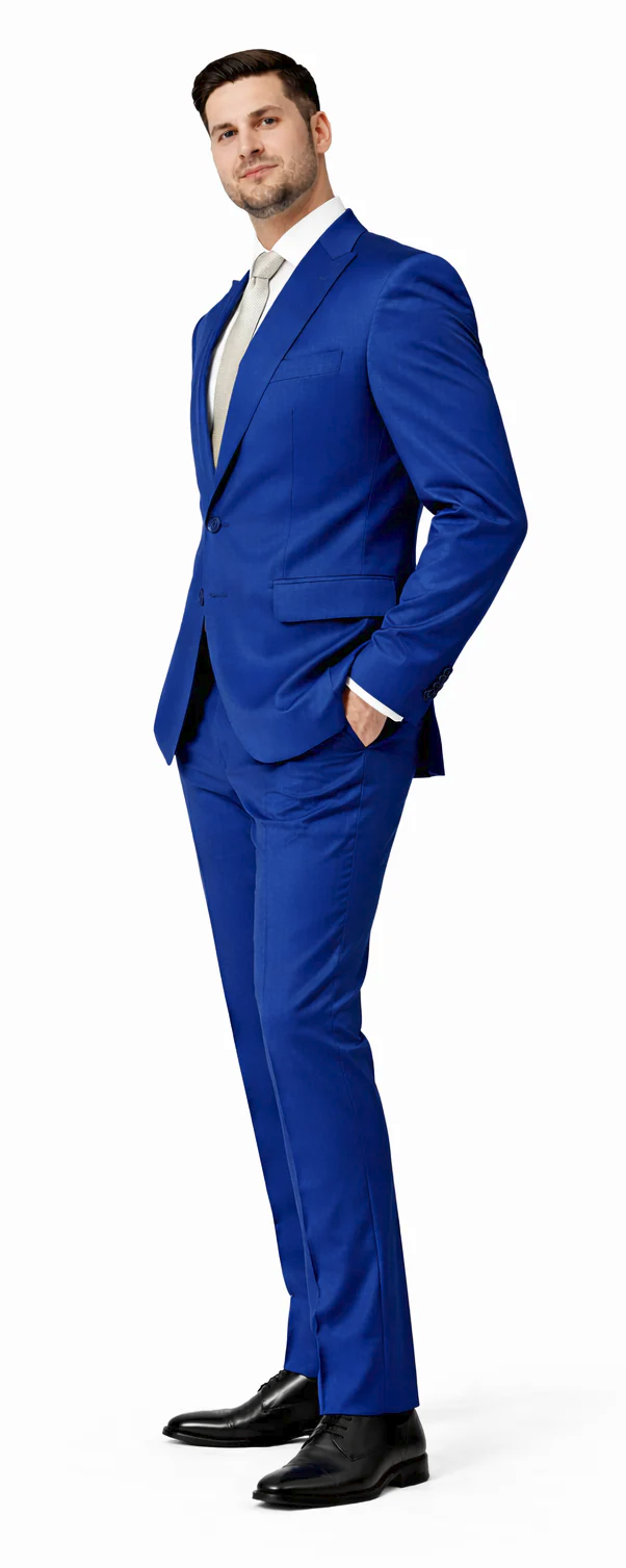 Rossiman Royal Blue Sateen Suit: Bold & Refined