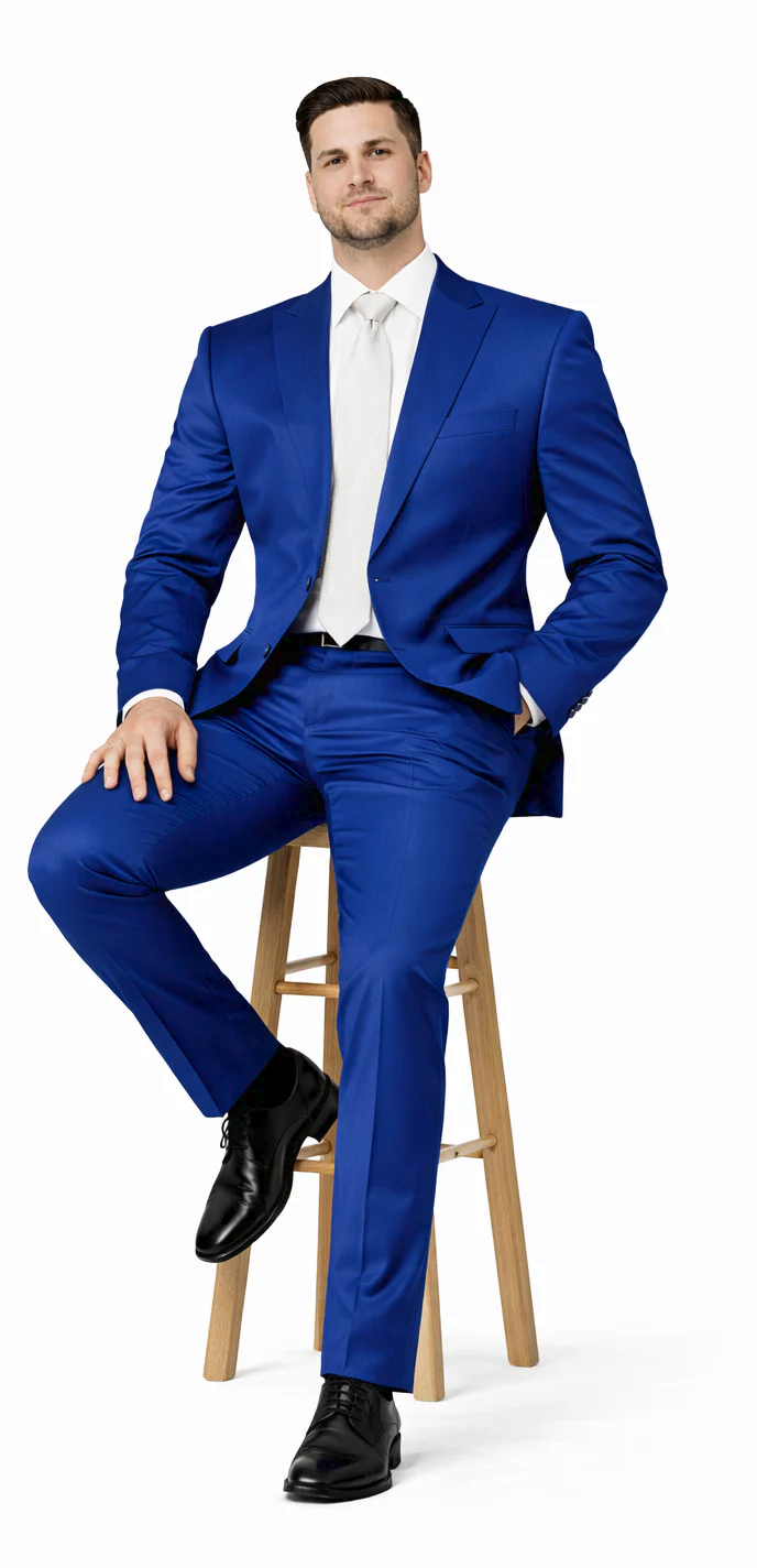 Rossiman Men’s Royal Blue Glossy Sateen Suit | Bold & Refined Look – Italian Luxury Double-Breasted Suit for Men