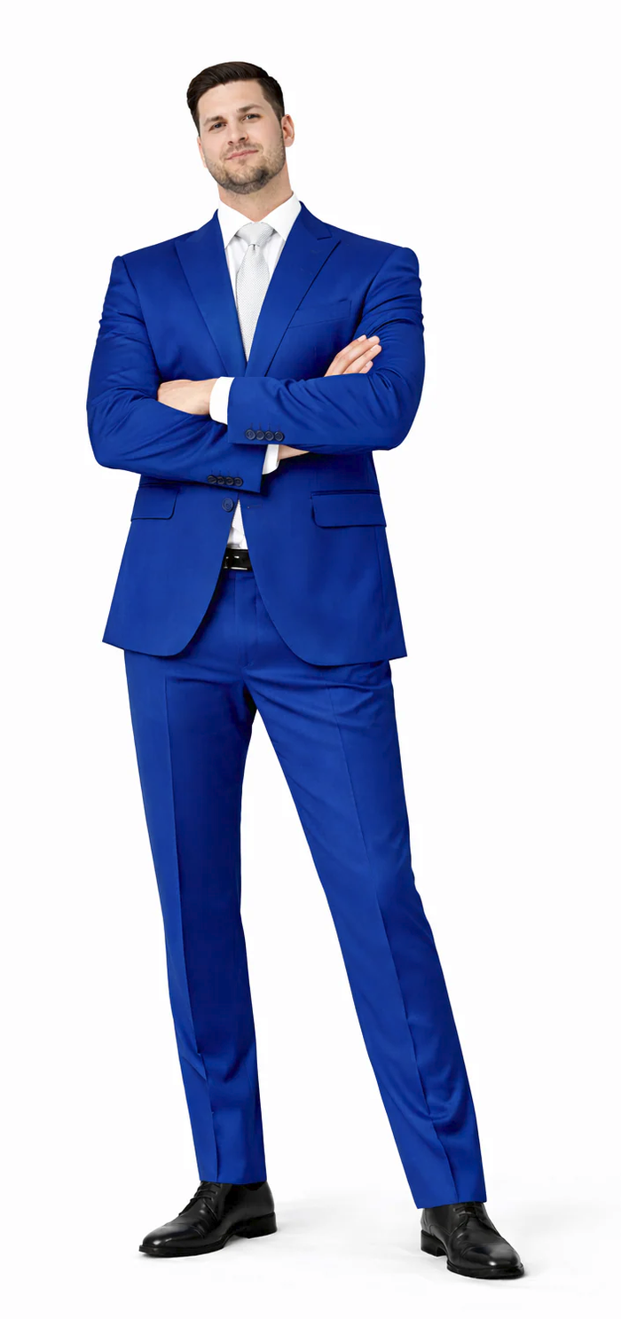 Rossiman Royal Blue Sateen Suit: Bold & Refined