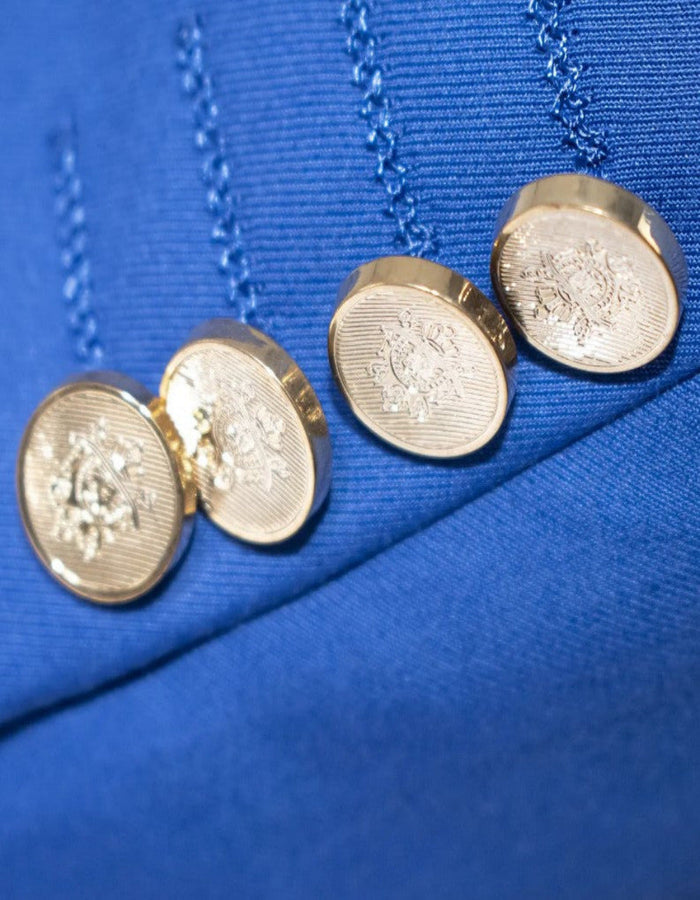 Royal Blue Slim-Fit Suit 3-Piece Set, Gold Buttons