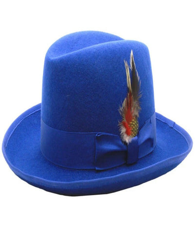 1920s Royal Blue Fedora – Men’s Classic Gangster Godfather Wool Dress Hat