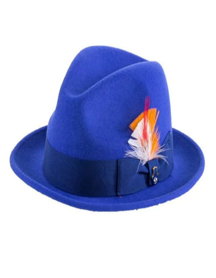 Royal Blue 1920s Fedora Narrow Brim Wool Hat