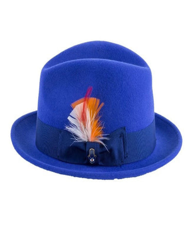 1920s Royal Blue Fedora – Men’s Narrow Brim Crushable Wool Trilby Dress Hat