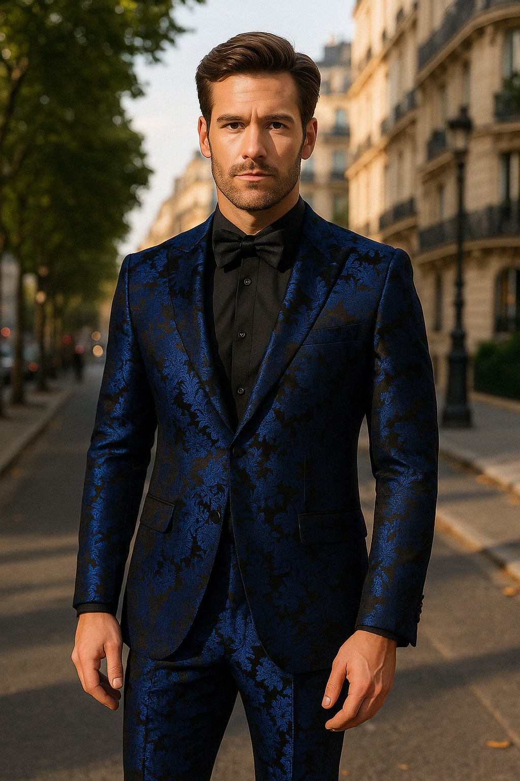 Royal Blue Floral Metallic Tuxedo Set