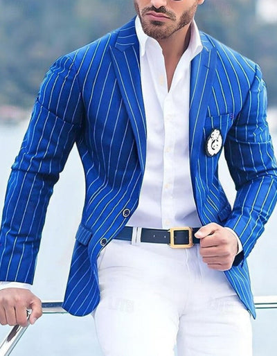 Royal Blue Pinstripe Blazer & White Pants Combo