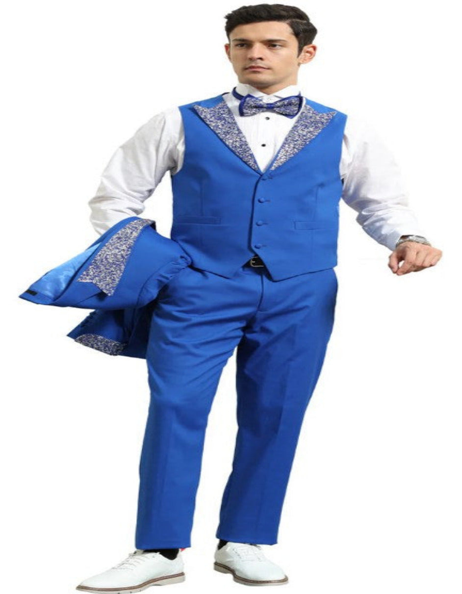 Royal Blue Rhinestone Lapel Tuxedo Suit