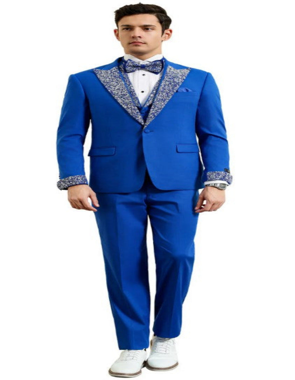 Royal Blue Rhinestone Lapel Tuxedo Suit