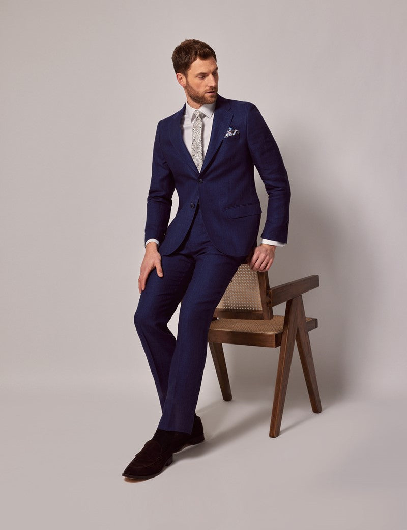 Royal Blue Linen Beach Wedding Suit
