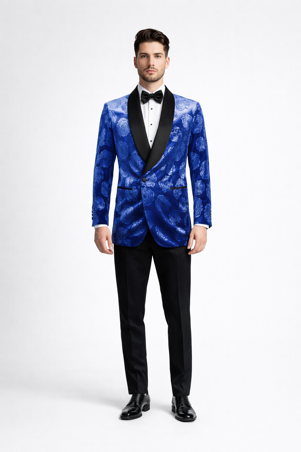 エルチェレELCHELE TAILORED PROM JACKET Men's Designer Royal Blue Rose Tuxedo Jacket for Wedding & Prom