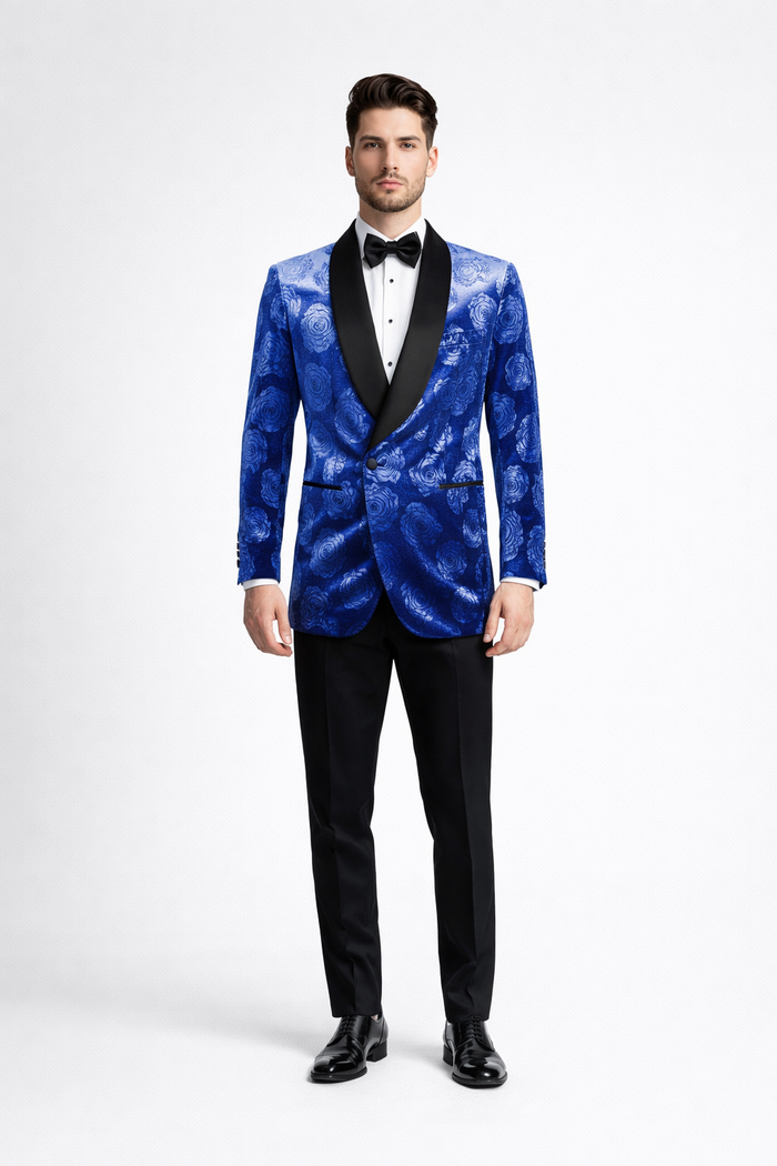 Men’s Designer Royal Blue Rose Tuxedo Jacket for Wedding & Prom
