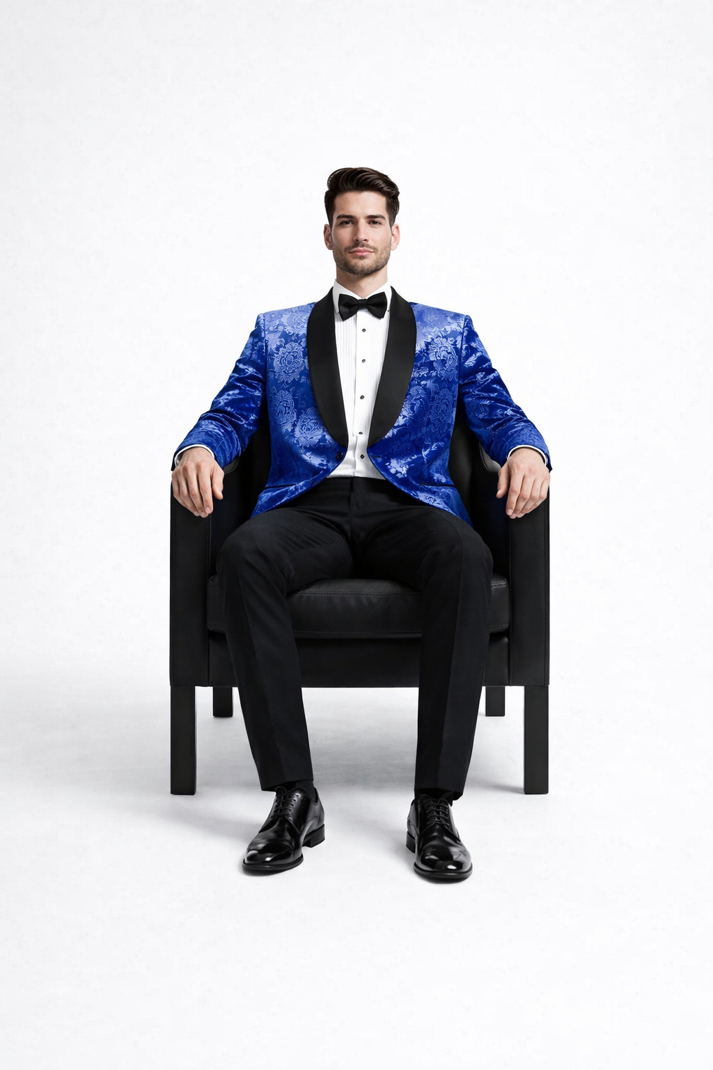 エルチェレELCHELE TAILORED PROM JACKET Men's Designer Royal Blue Rose Tuxedo Jacket for Wedding & Prom