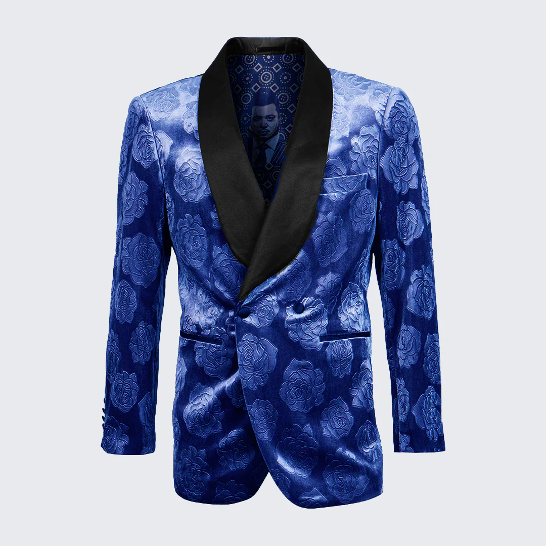 Men’s Designer Royal Blue Rose Tuxedo Jacket for Wedding & Prom