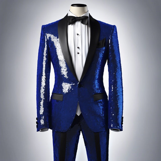 Royal Blue Sequin Metallic Stage Tuxedo Suit