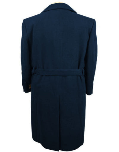 Navy Wool Gabardine Belted Duster Overcoat
