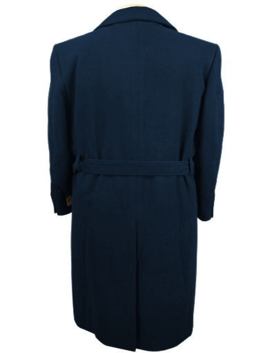 Navy Wool Gabardine Belted Duster Overcoat